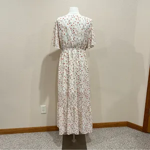 Cream Floral Tiered Maxi Dress Size Large thumbnail 6