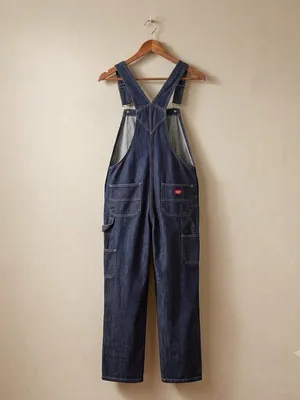 DICKIES Women’s Relaxed Fit Bib Overalls Dark Indigo Small Cotton Straight Leg thumbnail 4