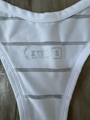 ZYIA Active White Racerback Tank Top with Thin Sheer Mesh Stripes thumbnail 3