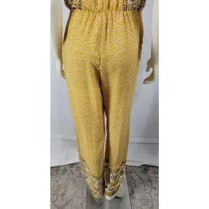 Sienna Sky Womens Jumpsuit Size M Mustard Floral Print Halter Back Keyhole Boho thumbnail 6