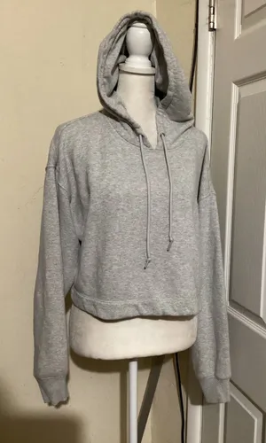 GOOD AMERICAN Grey Cropped Fleece Lined Hoodie Sweatshirt Women's Size S thumbnail 1