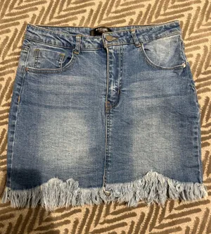Black Label Light Blue Denim Mini Skirt with Frayed Hem thumbnail 1
