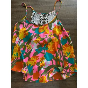 Judith March Floral Boho Cami Tank Top Crochet Lace Back Vibrant‎ Retro Large thumbnail 2