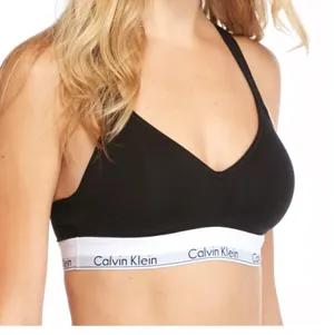 Calvin Klein modern cotton lined bralette Black Logo Band racer back thumbnail 1