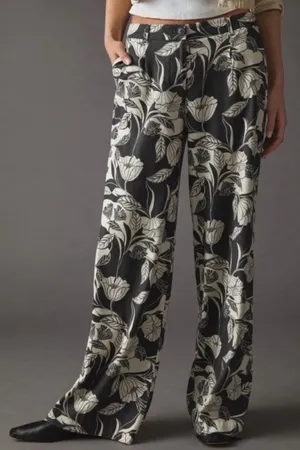 Anthropologie Maeve Womens Floral‎ Linen Blend Wide Leg Pants Size 2 thumbnail 1
