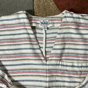 Woolrich Vintage Striped Flannel Tunic Women Medium Cream Oversized V-Neck Top thumbnail 2