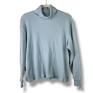 Aritzia TNA Rosedale Powdered Blue Waffle Knit Thermal Turtleneck Pullover Top thumbnail 3