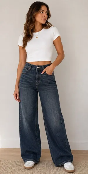 Zara Dark Wash Wide Leg Jeans High Rise Denim Pants Sz 8 thumbnail 1