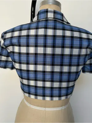 Blue Plaid Cropped Button thumbnail 3