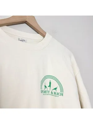 NEW Sporty & Rich Fitness Group Crewneck Sweatshirt M Off White Fleece Oversized thumbnail 8