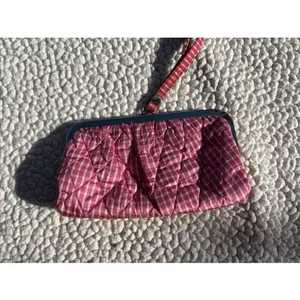 Vera Bradley Pink Gingham Quilted Silk Kiss Lock‎ Wristlet Clutch Bag Pink White thumbnail 2