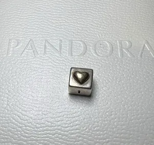 Pandora Two Tone 14K Gold Sterling Silver I Love You Cube Charm thumbnail 1