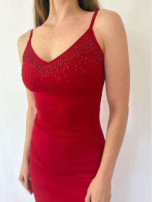 Vintage Red Beaded Georgiou Studio Evening Gown thumbnail 2