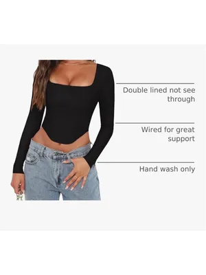 NEW REORIA Square Neck Long Sleeve Y2K Boned Bustier Corset Crop Tops XL thumbnail 6
