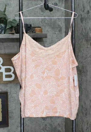 NWT Simply Emma Lace Trim Adjustable Strap Knit Tank Top 2395-7 3X Pink / White thumbnail 1
