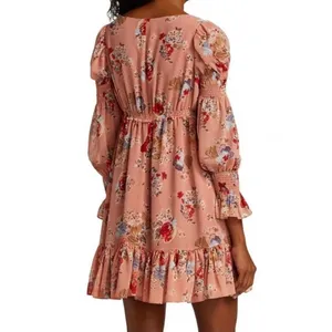 Cinq a Sept Simone Georgette Floral Mini Dress Peach Pink Size 4 thumbnail 2