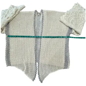 Anthropologie Crochet Bell Sleeve Cardigan Cream Gray Boho Oversized Knit thumbnail 3