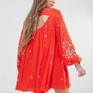 Free People Sweet Tennessee Boho Embroidered‎ Red Festival Dress thumbnail 3