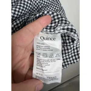 Quince 100% Linen Shirt Womens XL Black White Gingham Excellent Short Sleeve Top thumbnail 3