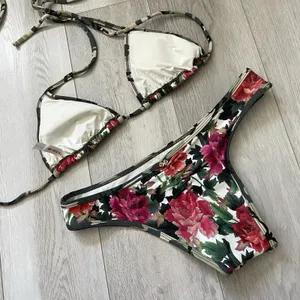 PQ Swim Bikini floral embroidered triangle cheeky womens Green Red (small) beach thumbnail 2