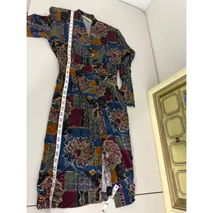 Women's Vintage Funky Retro Long-sleeved Patchwork Print Button Artsy Dress 6P thumbnail 7