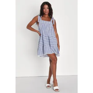 NWT Lulus Chic in Santorini Blue & White Tie-Strap Dress With Pockets Swing Sz S thumbnail 6