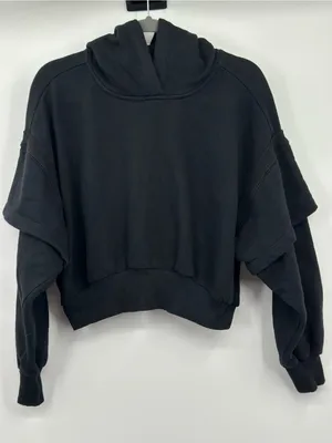 FP Movement Free People Snow‎ Flow Hoodie S Black Combo Cropped $128 thumbnail 2