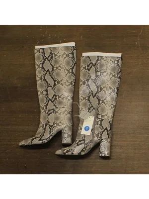 NWT A New Day Block Heel Boots with Memory Foam Cream Snake Print Brown 7M thumbnail 2