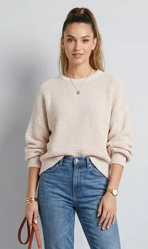 AMERICAN EAGLE | Cream Oversized Chenille Crew Neck Sweater Sz XXL thumbnail 1