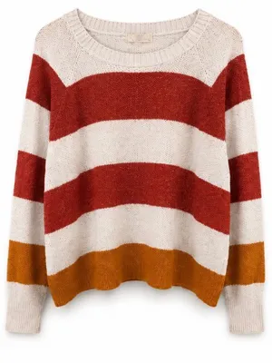 Pinque XL Colorblock Striped Knit Sweater Oversized Cream Rust Mustard thumbnail 1