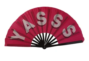 Handheld Bamboo Folding Clack Fan Pink Size undefined thumbnail 1