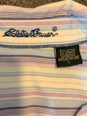 Sz L Sz LG Eddie Bauer Striped 3/4 Sleeve Button-Down Shirt thumbnail 7