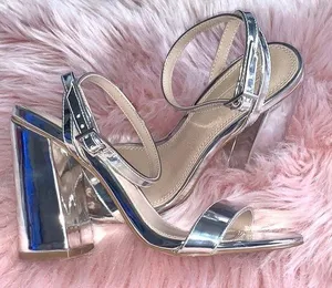 ASOS Hermione Silver Mirror Block Heel Sandals thumbnail 1