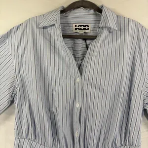 KBB Kahlana Barfield Brown Target Blue White Stripe Ruched Shirt Dress Small NEW thumbnail 8