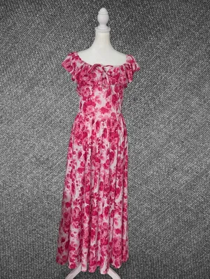 Grace Karin Pink Floral Ruffle Maxi Dress Size M thumbnail 3