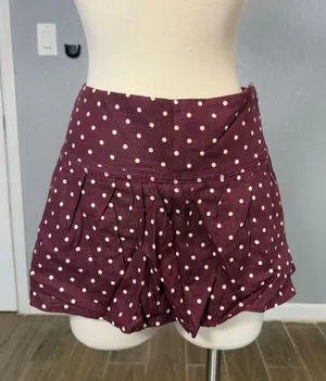 Princess Polly Tovie Frill Linen Blend Skort Plum Polka, US 12 thumbnail 1