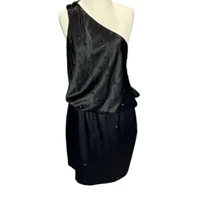 Allen Schwartz Prive Dress 12 Black Jeweled One Shoulder Blouson Evening Party‎ thumbnail 2
