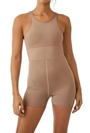 Free People Movement Size M/L Every Single Time Runsie Moonrock Tan Bodysuit thumbnail 1