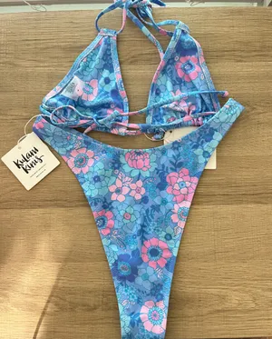 Kulani Kinis Tide You Over Light Blue Floral Print Triangle Bikini Set Medium thumbnail 5