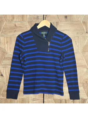 Lauren Ralph Lauren Striped Knit Pullover Sweater Blue Black PS Coastal Casual thumbnail 2