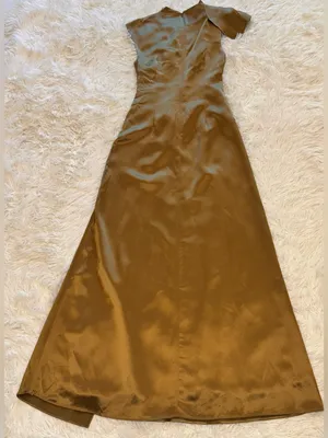 NEW ACLER Ramshaw Metallic Pleated Satin Gown golden moss Sz 4 thumbnail 6