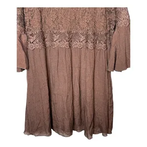 Indigo Soul Mini Dress Womens Medium Brown‎ Gored Crochet Lace Bell Sleeve Boho thumbnail 10