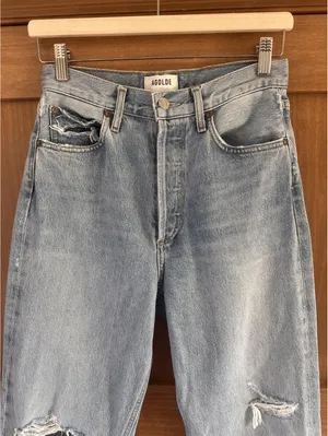AGOLDE 90's Mid Rise Loose Fit in Captured Wash Distressed Button Fly Women’s 24 thumbnail 3
