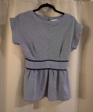 Monteau Navy Blue and White Striped Blouse thumbnail 1