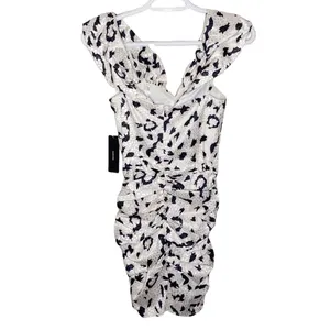 Lulus It's Fierce Ivory Leopard Print Satin Off-the-Shoulder Dress size XS thumbnail 5