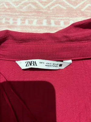 Red Zara long sleeve wrap dress with collar thumbnail 3