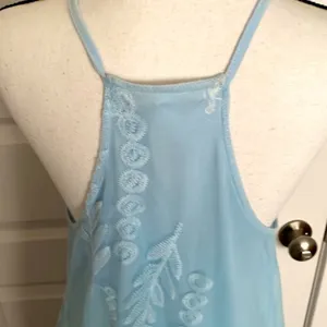 Miami| Sky blue baby doll dress w/ lace overlay. Spaghetti straps w/ razorback thumbnail 7