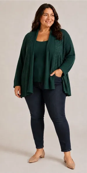 Forest Green Open-Front Knit Cardigan Sweater thumbnail 1