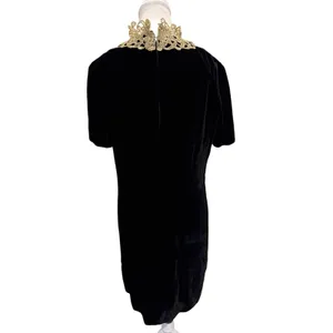 Handmade Black Velvet Gold Lace Dress Steampunk Victorian Whimsy Goth Regency M thumbnail 4