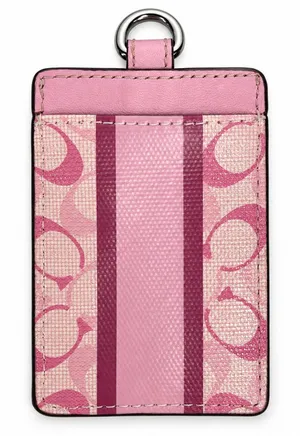 Coach ID Lanyard Case Pink Signature Monogram Stripe Designer Card Case Wallet thumbnail 1